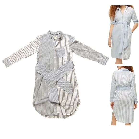J.Crew Mixed Stripe Classic Fit Poplin Button Down Shirt Dress with Belt Size 2 - Picture 1 of 15